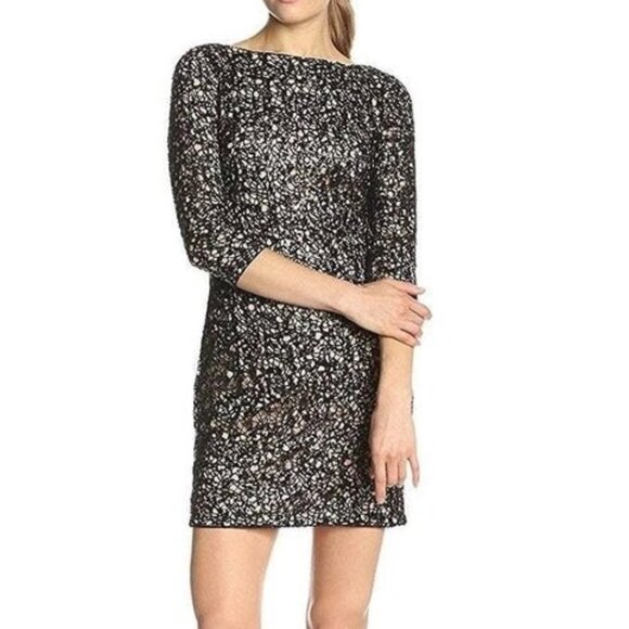 NWT AIDAN MATTOX Nude/Black Shift Lace Sequin Dress size 4 - Picture 1 of 6
